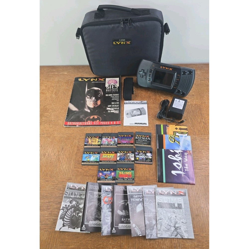 Atari Lynx II Console + Case + 10 Games w/ Manuals + AC Power -TESTED- AUTHENTIC